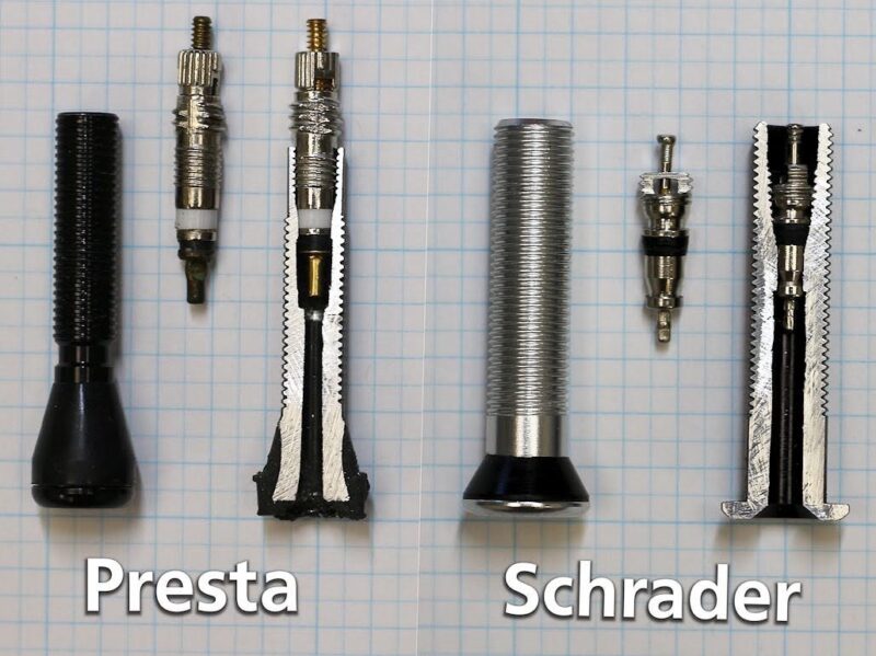 Jones Spec. Schrader Valve Stem comparison with Presta