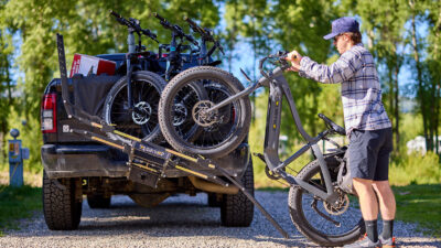 QuietKat hitch rack tilts for easier e-bike loading